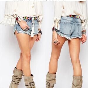 Free People Jean Shorts Size 24 Eliot Rainbow Embroidered Denim